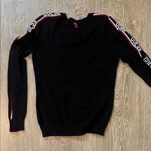 GUESS Black Sweater with Red and White Stripes